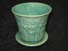 Vintage McCoy Daisy Aqua Green Flower Pot Planter  W/ Attached Saucer 5"