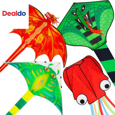 4 Pack Kites - Large Fire Dragon Kite Green Snake Devil Fish Red Mollusc Octopus