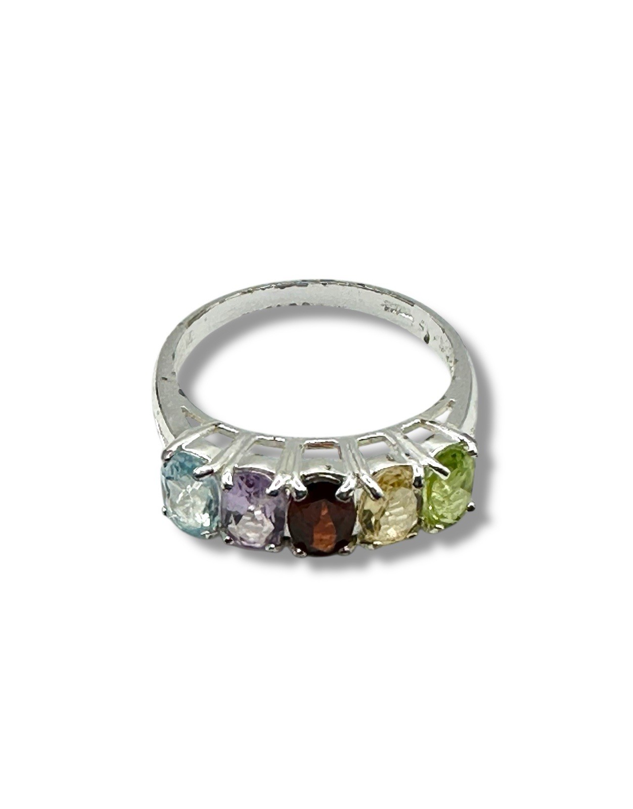 Sterling Silver Multi Gemstone Oval Ring - image 3