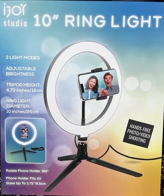 iJoy studio 10'' Ring Light; 3 Light Modes; Ajustable Brightness; 4.5  Tripod;NIB