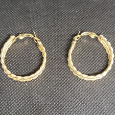 Gold Braided Hoop Earrings Textured Polished Twist Design Pierced Boho Chic