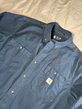 CARHARTT rugged Flex Button Long Sleeve Shirt sz Large Navy EUC Work Wear