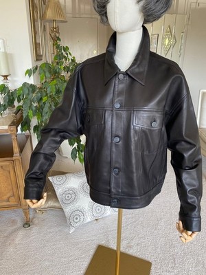 Hudson Lambskin Man's leather Trucker Jacket New with tags M