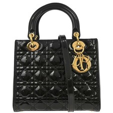 Christian Dior Black Leather Lady Dior Cannage 2way Handbag 13-BO-1113 179415