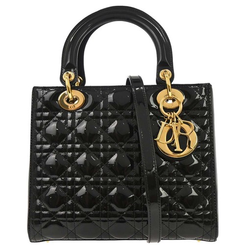 Christian Dior Black Leather Lady Dior Cannage 2way Handbag 13-BO-1113 179415