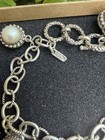 Sarda 925 Sterling Silver Chain Charm Bracelet Pearl Dangle Toggle Signed — photo 4