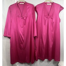 Vintage Peignoir Set Nightgown Robe Appliqu  Hot Pink Short Women SZ Large