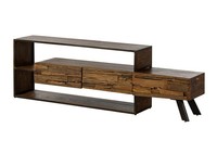 Lowboard Tv-Board Altholz Akazie Massiv Holz Tv-Tisch Rustikal Industrial M. Led