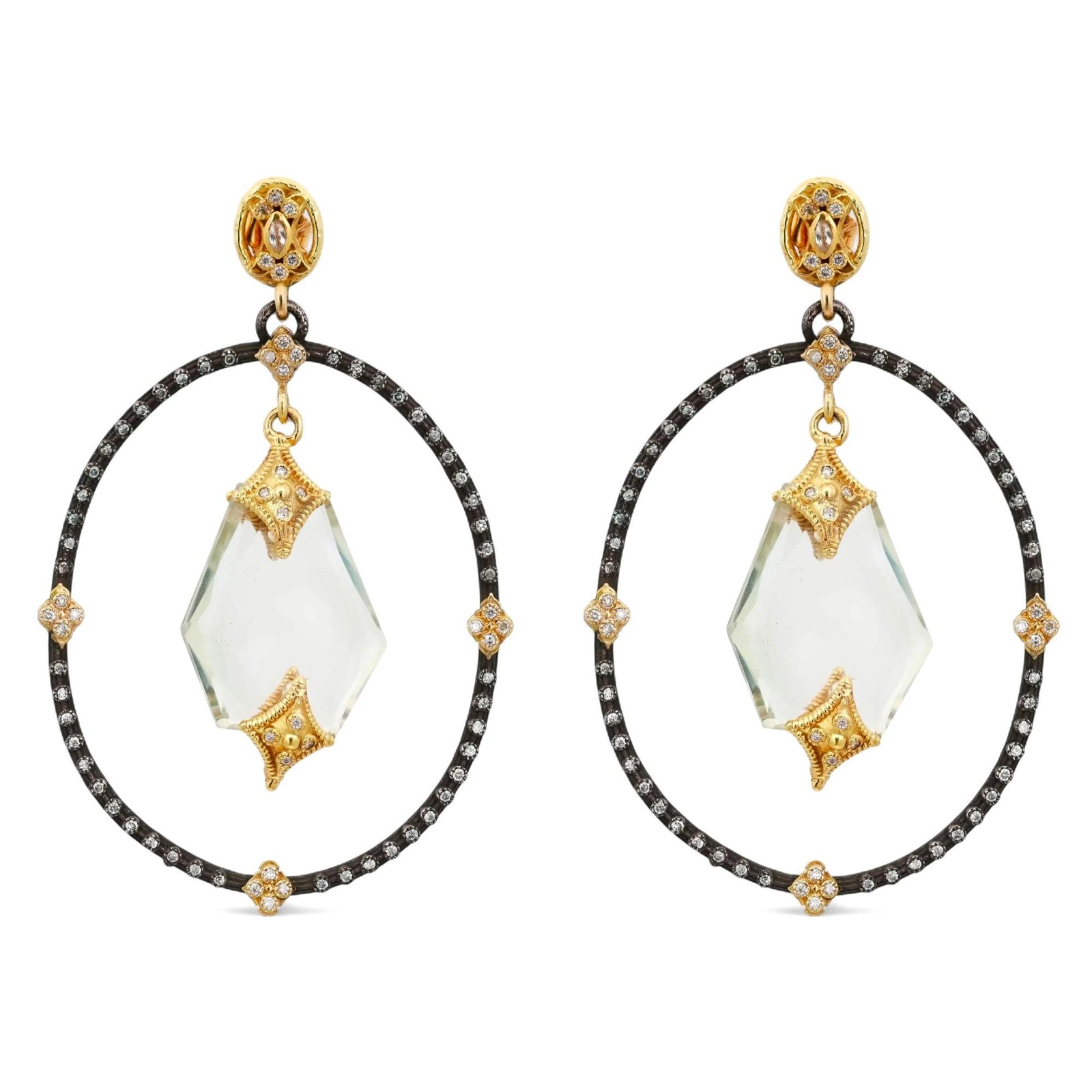 Armenta Crivelli Diamond Oval Drop Earrings 18K Yellow Gold & Silver