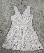 Free People Lovely In Love Lace Ivory Fit & Flare Mini Dress Size S Pockets Boho