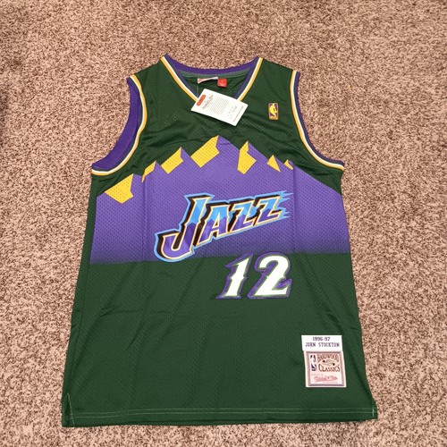 Large John Stockton Utah Jazz NBA Jersey Brand New #12 Green Reload - Picture 1 of 2