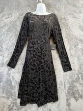 Simply Vera Maxi Dress XXL Black Flocked Velvet Burnout Floral Witchy Goth NWT