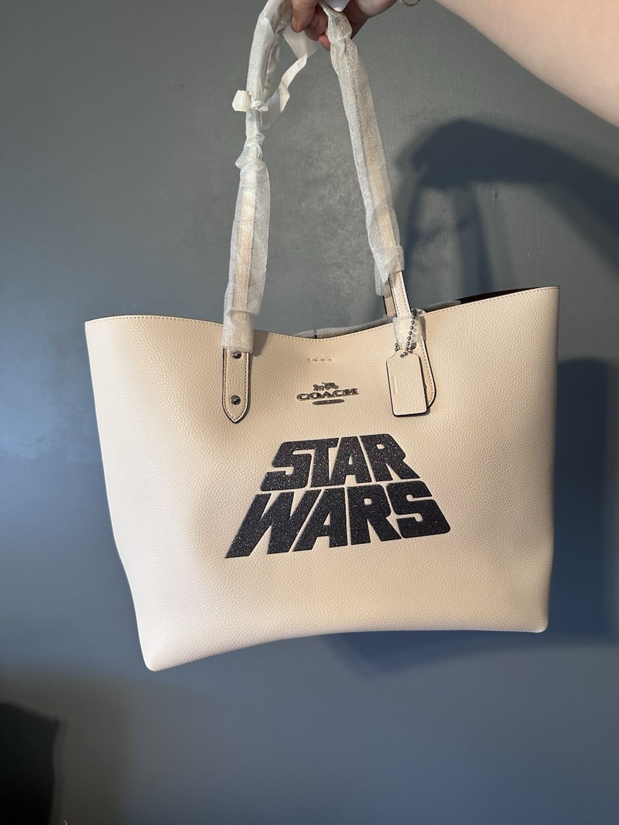 Coach Star Wars Ivory Pebbled Tote Bag Logo Accent Shoulder Strap