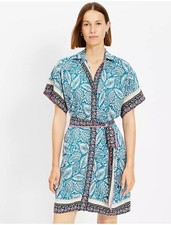  LOFT Palm Collared Tie Waist Mini Dress in Grotto Teal - Size 4