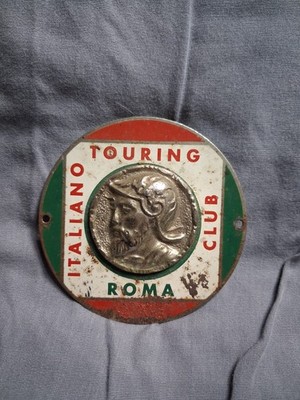 Vintage Italian Touring Club Car Badge Emblem Roma Minerva Helmet Metal