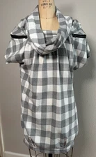 Animale Women's Sz 38/6-8 US White Black Plaid Tunic Shirt Dress EUC Funky Fun