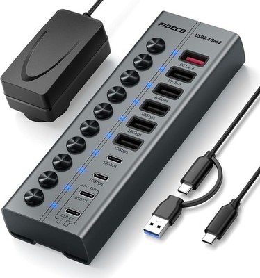 10-Port USB 3.2 Gen2 Hub mit 72W Netzteil   10Gbps + 45W PD Aluminium