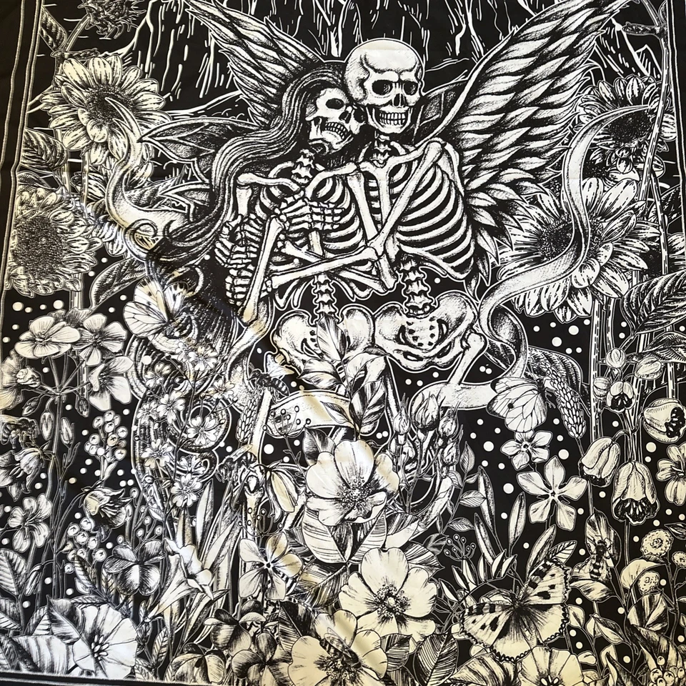 Огромный настенный гобелен скелет для Хэллоуина 50 x 57 дюймов любовь и натуральный черно-белый - Изображение 4 из 4