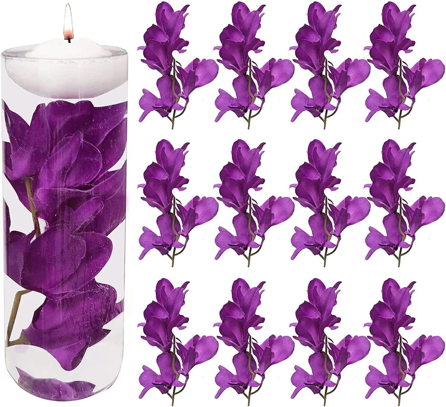 12 Pcs Purple Artificial Orchid Flower for Floating Candle Centerpieces, Faux...