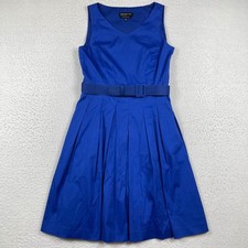 Jones New York Dress Womens 4 Royal Blue V Neck Belted Fit Flare Party Stretch