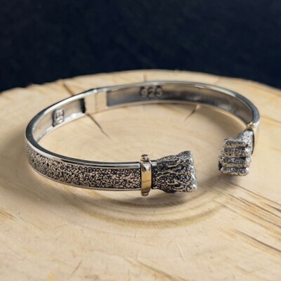 Handmade Punch Adjustable Mens Silver Bracelet, Silver Fist Shape Bracelet