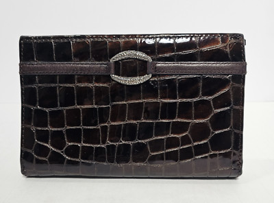 Brighton VTG Brown ''Cher'' Patent Leather Croc Full-Size Wallet / Clutch VTG