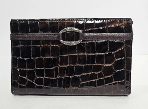 Brighton VGC Brown "Cher" Patent Croc Emb Leather Full-Size Wallet / Clutch VTG