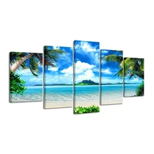 Pyradecor Modern 5 Piece Canvas Prints Artwork Contemporary Landscape Blue Se...