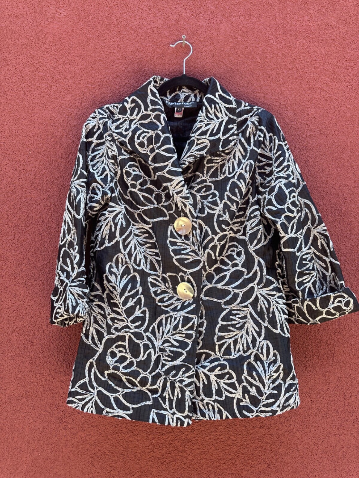 Giacca Vintage Dipinta Pony Velluto Taglia XS Nero Grigio Art to Wear Artsy