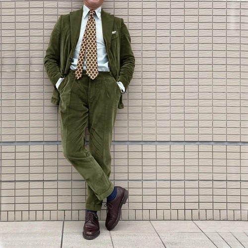 Men's Retro Corduroy Suit Two Piece Single Breasted Jacket Pants Casual 2 Pieces - Picture 14 of 27