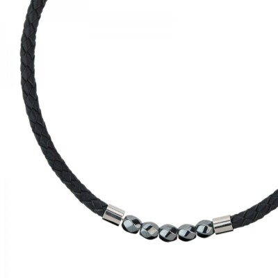 CEM  ST9-032C 4-202535-001 Damen Halskette Leder-Collier mit Hämatit 45cm