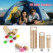 Waterproof Case Bottle Mini Brass Pill Box Holder Survival Container Capsule SML