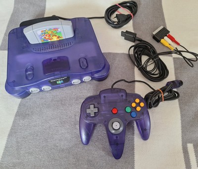 Nintendo 64 Konsole Lila Transparent Atomic Purple + Controller N64 PAL + Mario