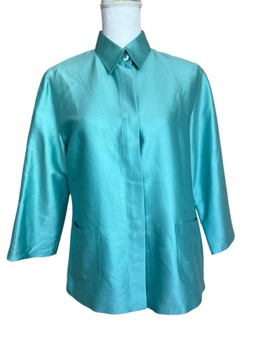 Max Mara, Camicia blusa donna Max Mara taglia 8 verde abbottonata cotone seta vintage
