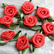 Rose Buds Satin Ribbon Flowers Rosebuds Wedding Card Making Scrap Booking 25 pcs