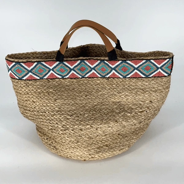 Bolsa tote Anthropologie com miçangas Tanzana juta cesta grande - Imagem 4 de 4