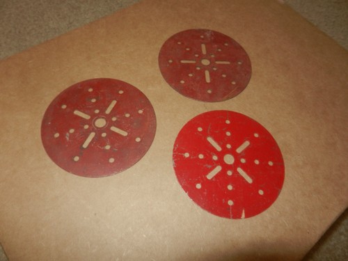 3 MECCANO #146a Circular Plates, 4 inch Diameter, Red, Original