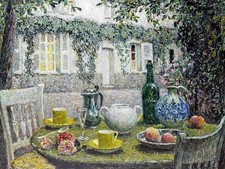 TABLE AT SUNSET by H. Sidaner cups Tile Mural Kitchen Backsplash Marble Ceramic