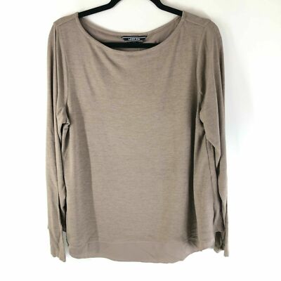 Lands End Womens Blouse Top Long Sleeve Mixed Media Split Back CAMEL SMALL 6-8