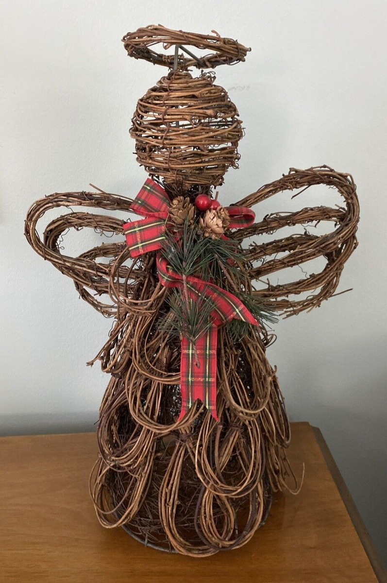 Grapevine Angel Tree Topper 23cm Christmas Tree Topper Angel Fairy