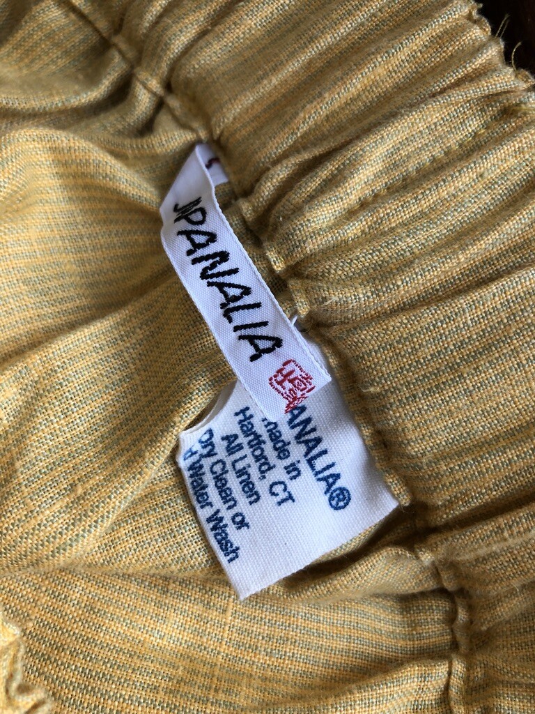 NWOT VTG JAPANALIA LINEN SKIRT YELLOW LIME PINSTRIPE ELASTIC