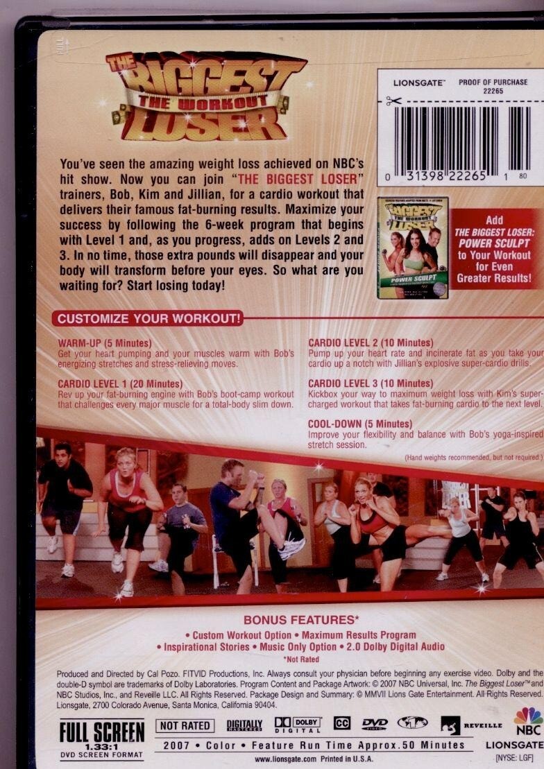 THE BIGGEST LOSER THE WORKOUT CARDIO MAX LEVELS 1, 2 & 3 DVD 
