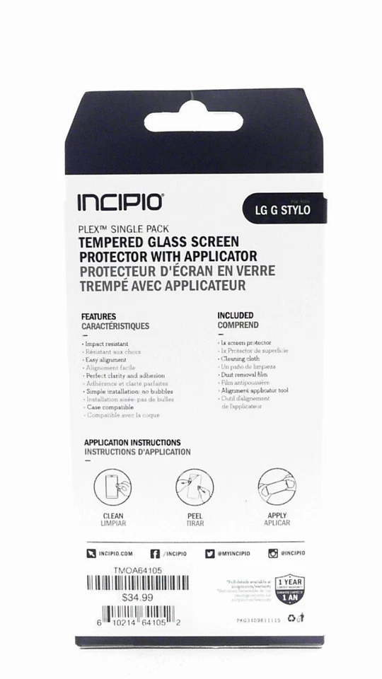New Original Incipio Tempered Glass Screen Protector Shield Film For LG G Stylo! - Image 3 of 3