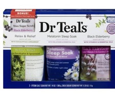 Dr Teal s 4pc Bath Salt Soak Set-Eucalyptus-Melatonin-Black Elderberry