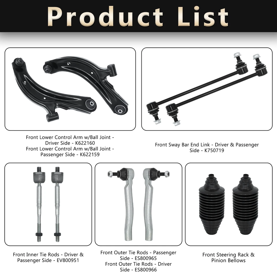 SVENSTAG Control Arm Kit With Tie Rod Ends for 2013-2019 Nissan Sentra - 10Pcs - Image 3 of 4