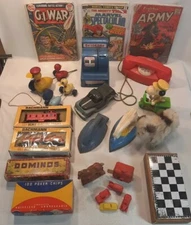 🧸 JUNK DRAWER MIXED LOT MISC TOYS COMICS 12X12X8 BOX 8 LBS F/SHIP