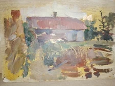 Painting by Artist Koshel M. I .Village. Sketch. .