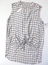 JAG Ivory Aspen Plaid Button Down Split Neck Blouse Size M NWT