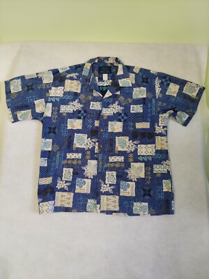 Mens Mauka Clothing Hawaiian short sleeve shirt cotton XL floral blue