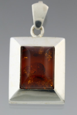 Genuine BALTIC AMBER Silver Glittering Cognac Color Pendant 5.8g 190108-19
